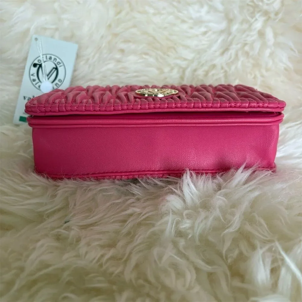 Valentino Orlandi Pink Quilted Crossbody Bag Adjustable Strap Women's